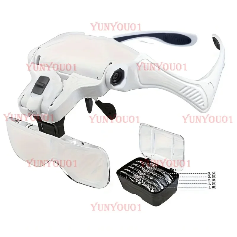 

LED Head Magnifier 5 Interchangeable Lenses 1.0X To 3.5X Lighted Magnifying Glasses Battery Powered Head Mount Magnifying Glass