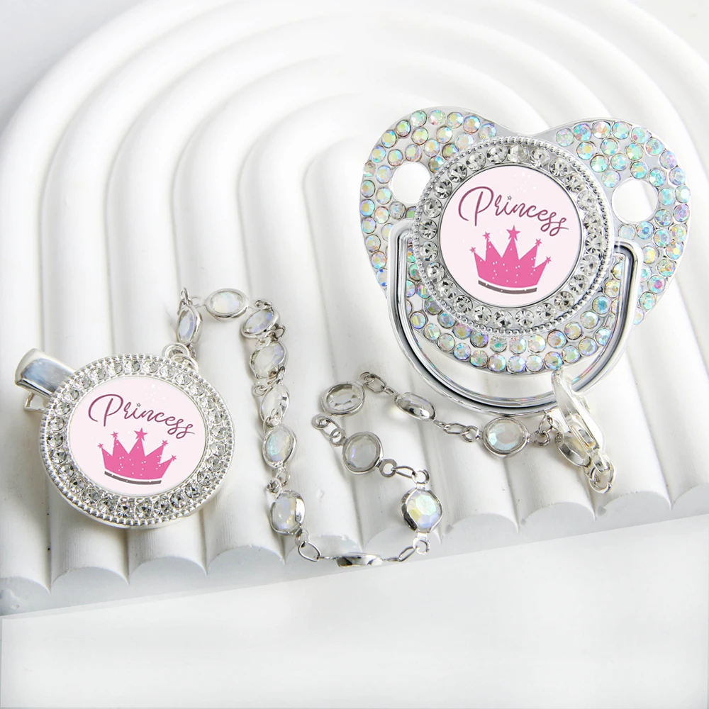 Bling Bling Prinzessin Schnuller mit Edelstein Luxus Entwöhnung Schnuller Baby Nippel mit Kette Clip Neugeborenen Prinz Baby Schnuller Schnuller