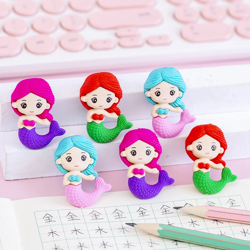 30Pcs Cartoon Mermaid Pencil Eraser /Creative Learning Stationery/ Children Primary Student School Prize Gift