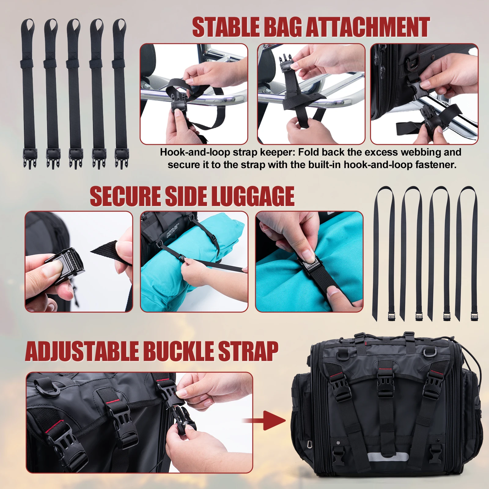 Bolsa de equipaje para motocicleta Goture impermeable con mosquetones - imagen 4