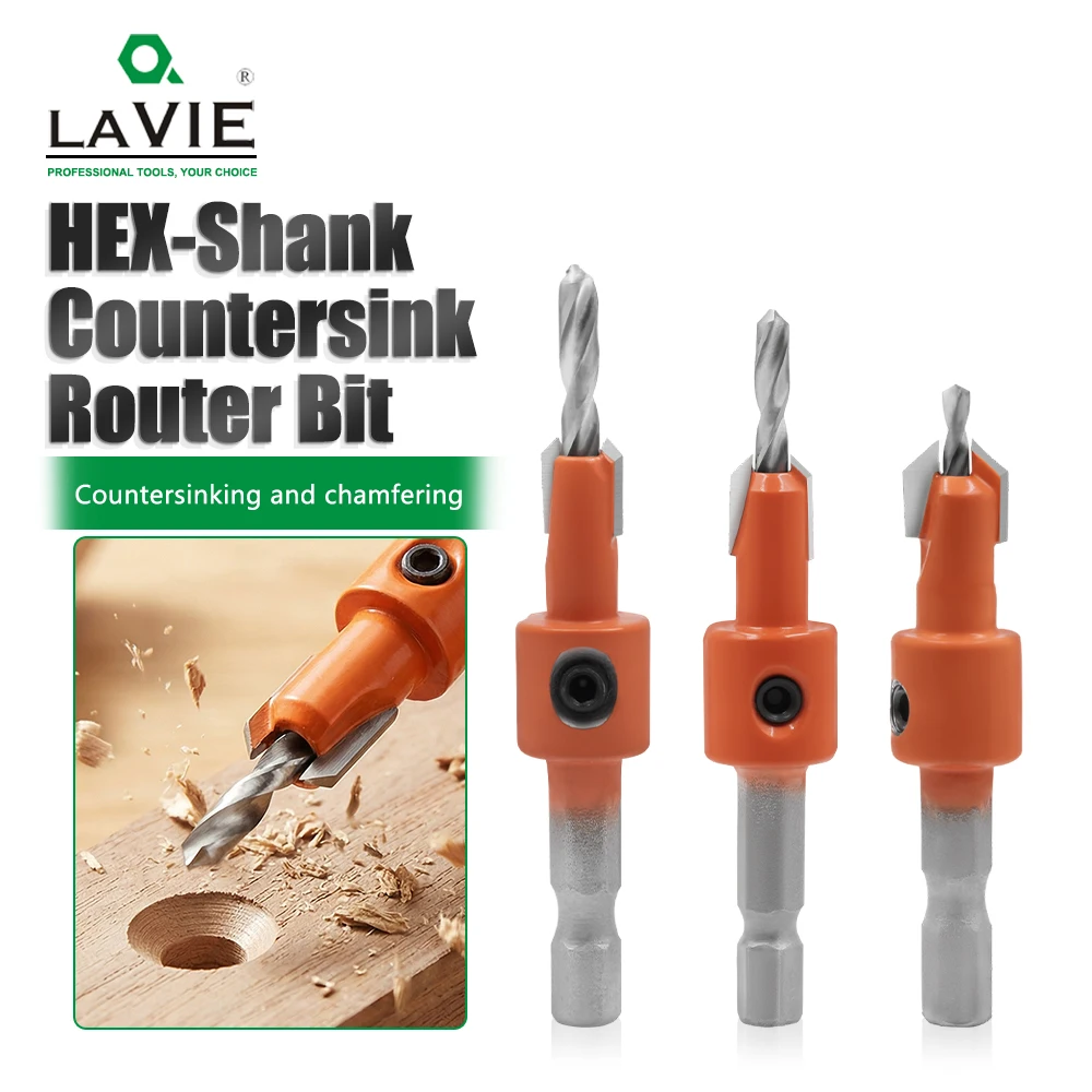 

LAVIE 1pc 8mm & 10mm Hex Shank Countersink Drill Bit,Woodworking Chamfer Tool 1/4" Hex Drive For Wood MDF Softwood CH339D