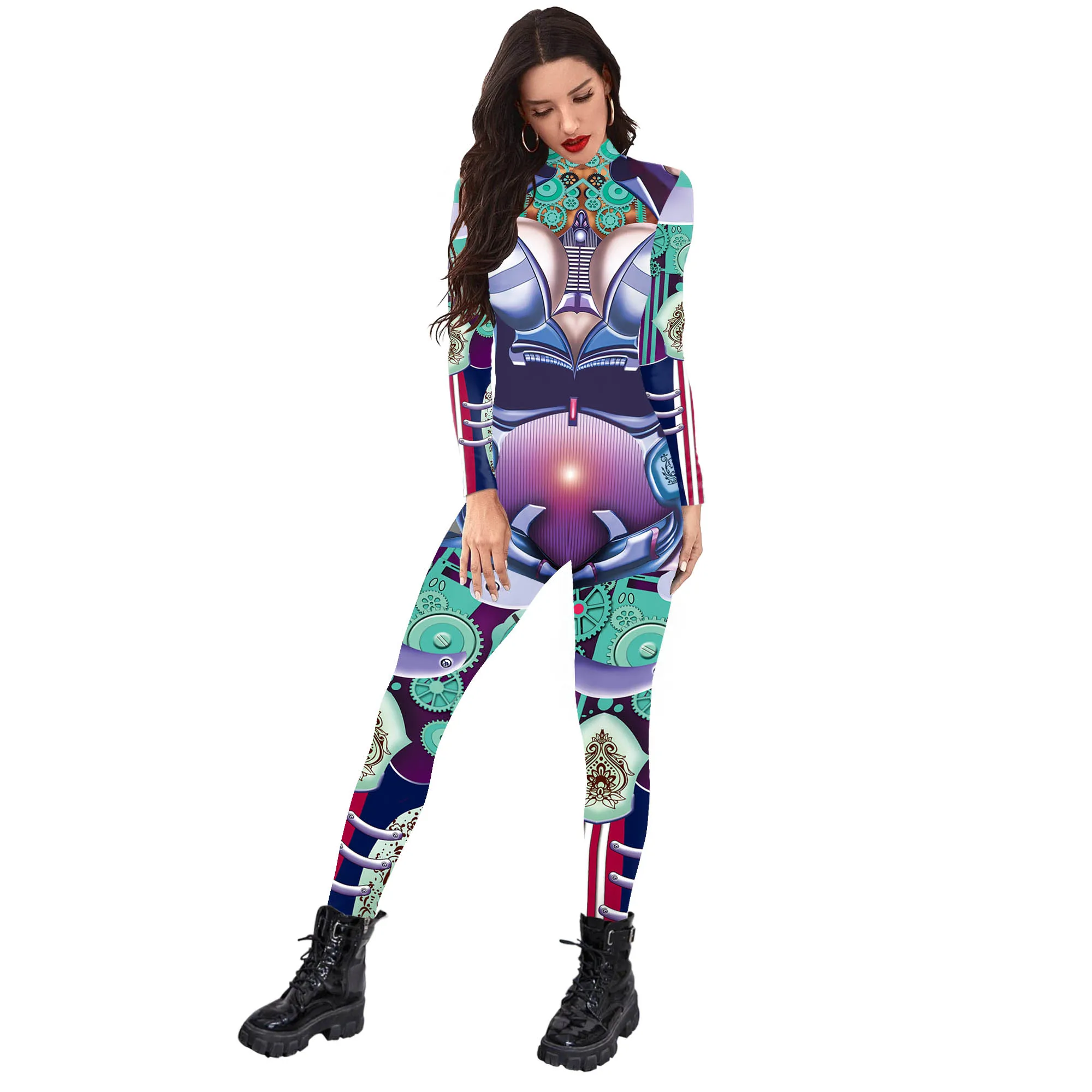 Cosplay Costume Zentai Women Bodysuit Mechanical Gear Style Jumpsuit Halloween Festival Party Garment Suit Anime Clothes