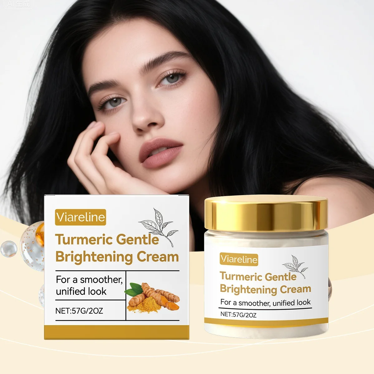 Crema Hidratante Suave de Cúrcuma VIARELINE, Cuidado para la Piel Facial, Suave, Delicada y Refrescante, Crema Facial Hidratante Diaria en Caja