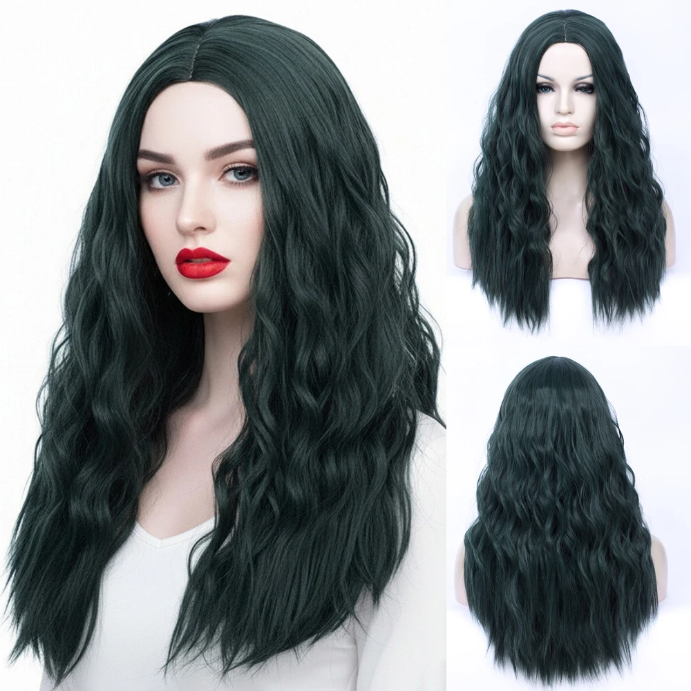 

Women's Heat Resistant Wavy Long Synthetic Wig Blue Natural Overhead Wig for Daily & Party