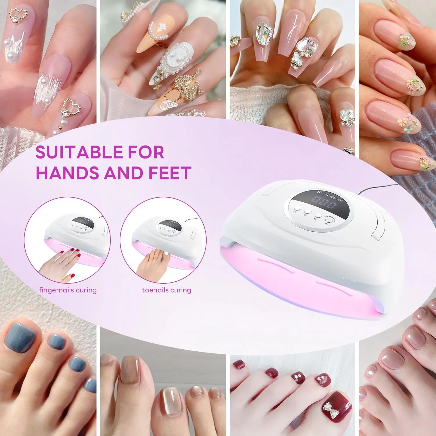 320W UV LED Nail Lamp, 84Pcs LED Beads, Fast Gel Curing, 4 Timer Settings, Auto Sensor, Portable Handle