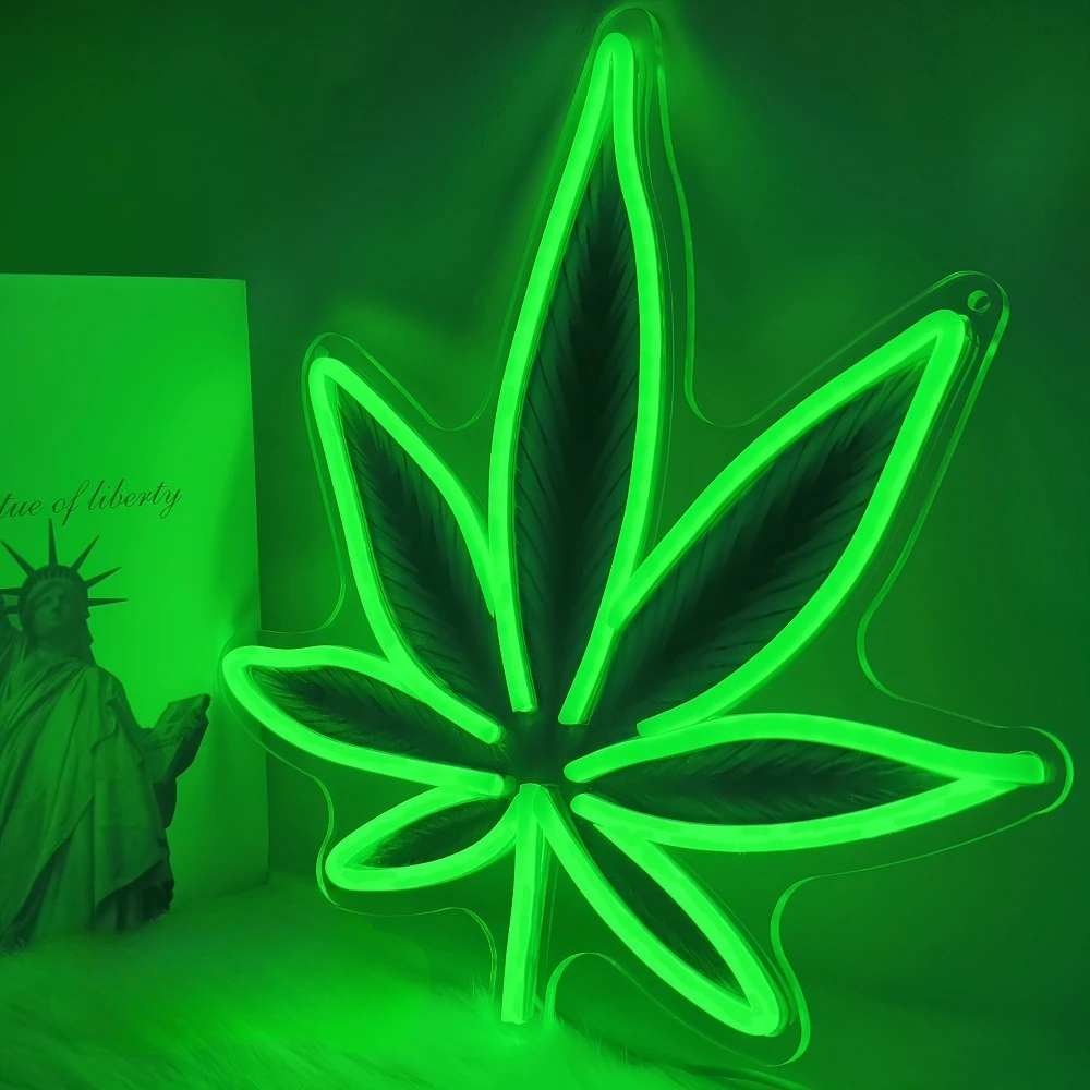 Green Leaf Neon Light with Patterned Prints, Versatile Wall Lamp, Presents Suitable for Bars, Clubs, Dance Halls, Rooms Ornament