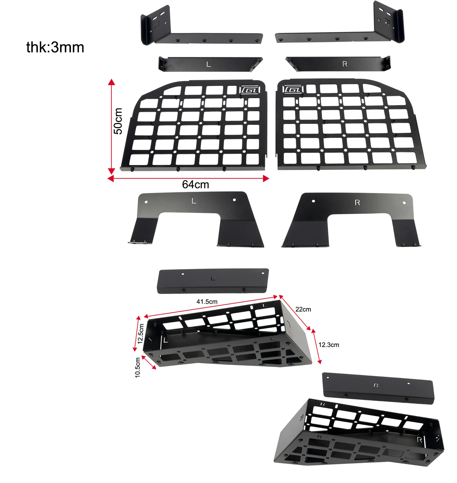 For Jeep Wrangler JK 4-Door Hardtop 2007-2017 Rear Side Window Storage Panel Rear Trunk Debris Rack Storage Molle Panel