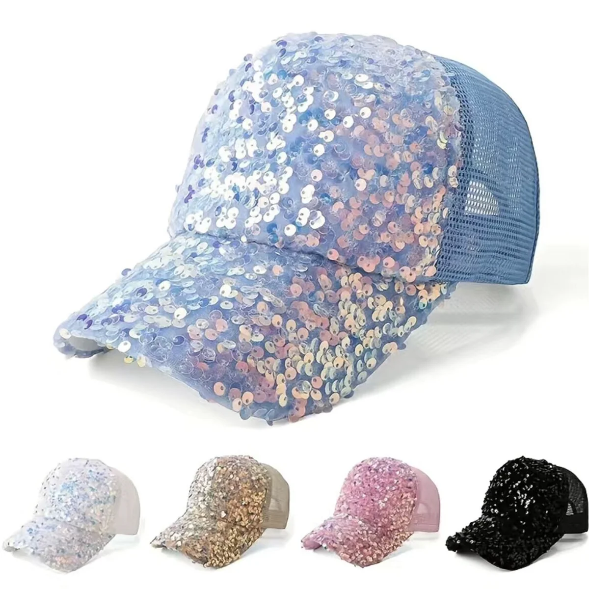 1pcs Adult Shiny Sequins Baseball Hat For Women Summer  Mesh AdjustableDuck Tongue Caps Breathable Sunshade Visors  Girl Peaked