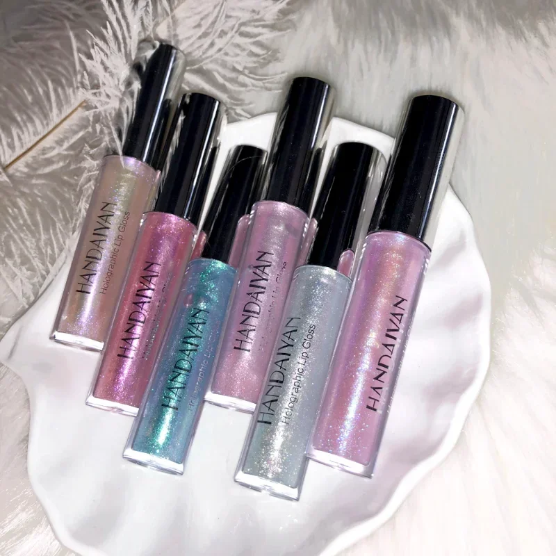 Holographic Laser Lip Gloss Waterproof Lasting Moisturizing Crystal Glow Glitter Mermaid Nude Polarized Liquid Lipstick Makeup