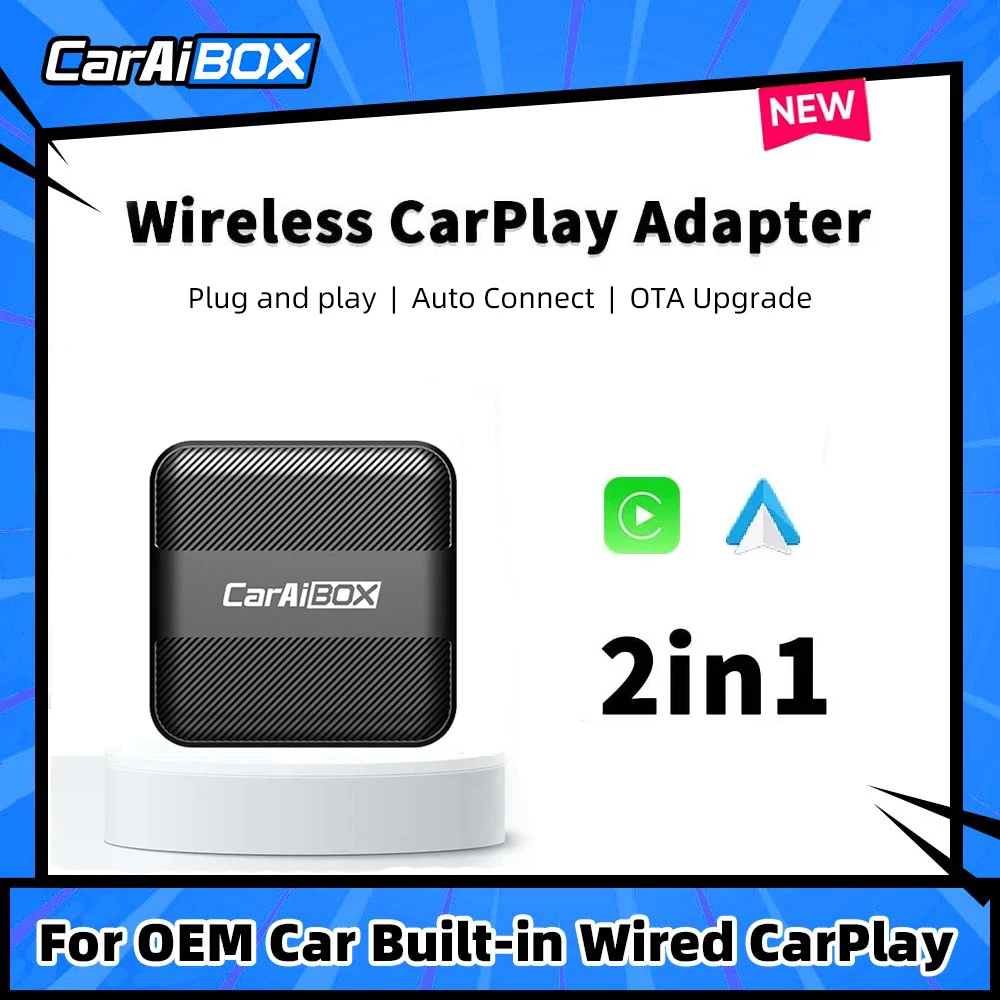 CarAiBOX Wireless Android Auto Adapter Mini Ai Box for Audi Volvo VW Toyota Benz Mazda Suzuki Peugeot Kia Ford Jeep Honda