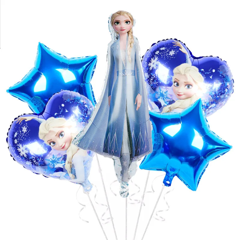 Pink Princess Disney Frozen Party Balloon Princess Disposable Tableware Set Anna Balloon Elsa Birthday Party Supplies Girl Gift