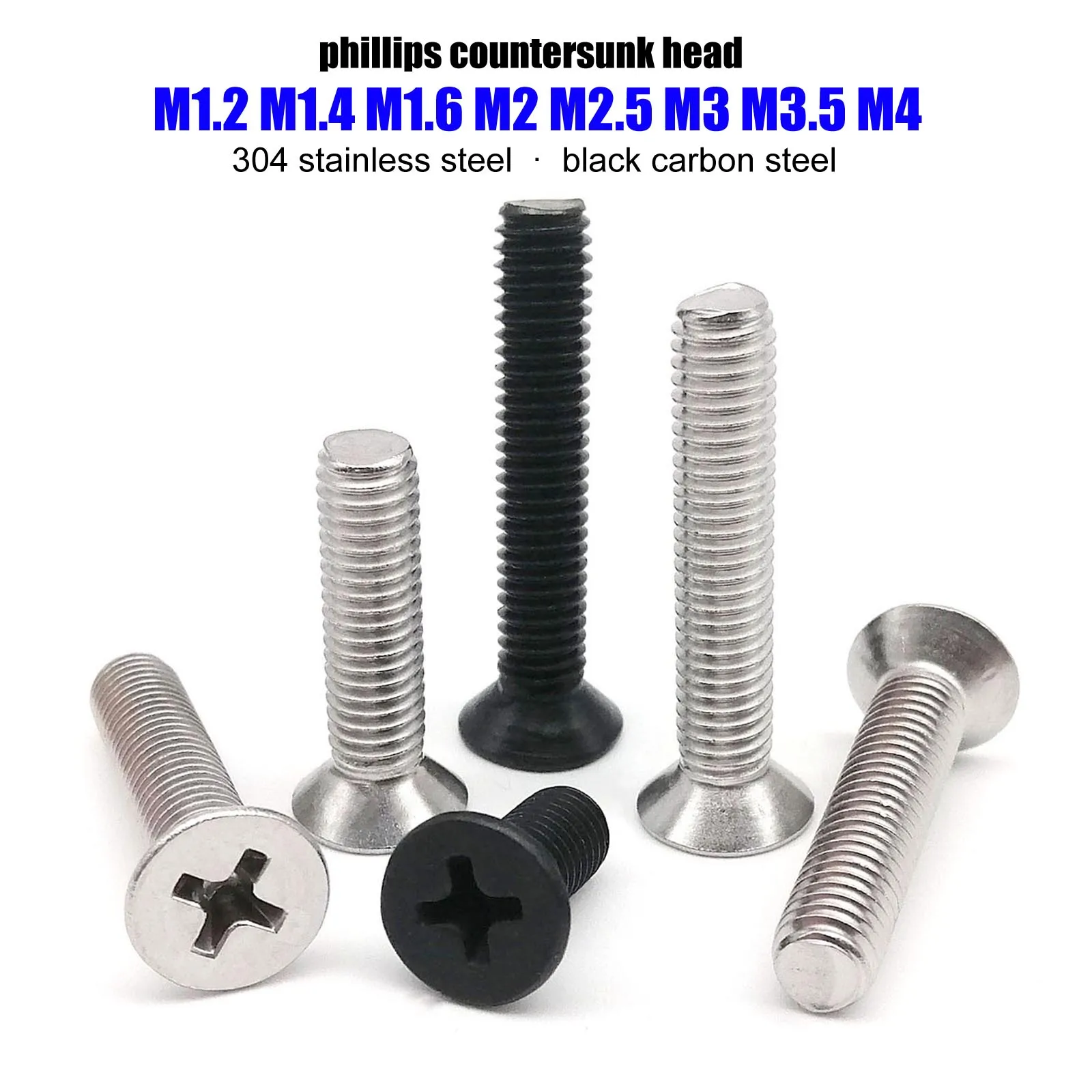 50x M1.2 M1.4 M1.6 M2 M2.5 M3 M3.5 M4 Mini Micro Piccolo Nero 304 Acciaio inossidabile Croce Phillips Piatto Vite a testa svasata Bullone