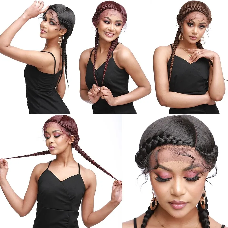 My-Lady Synthetic 24\'\' Braided Lace Front Wig With Baby Hair Dutch Cornrow Braids Lace Wigs For Black Women Box Braids Afro Wig