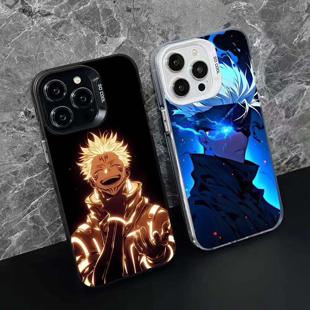 Jujutsu Kaisen النيون قضية الهاتف المحمول آيفون 17 16 15 14 13 12 11 X XR XS 8 7 برو ماكس زائد غطاء ملون شفاف فاخر