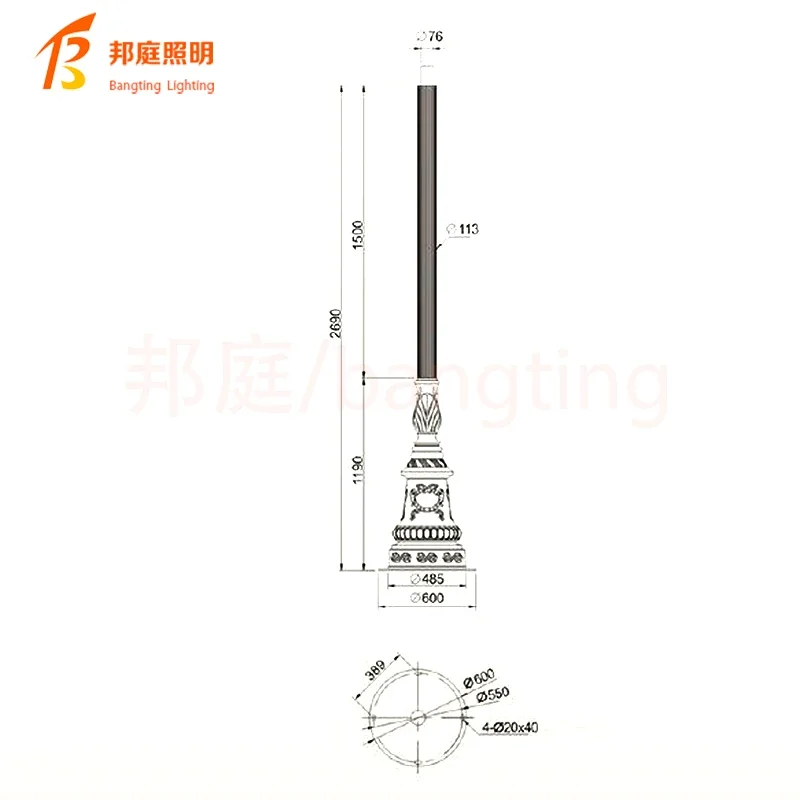 ไฟถนนในสวนเสากลางแจ้งแบบหลอดไฟ LED ไฟ LED ติดเสาสำหรับสวนขนาด220V