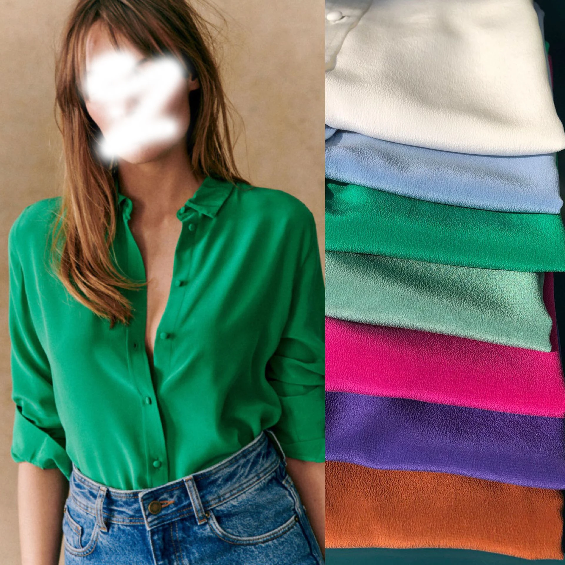 

Women Elegant Sand Washed 100% Real Silk Long Sleeve Dress Shirts Solid Color Office Lady Business Blouse Tops High-end Buckle