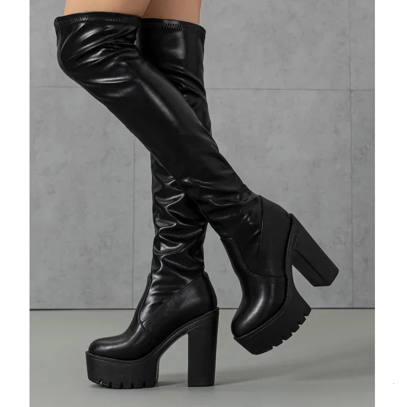 Long tube women's boots 2025 fashionable elastic T-stage high tube runway high heels over the knee large boots