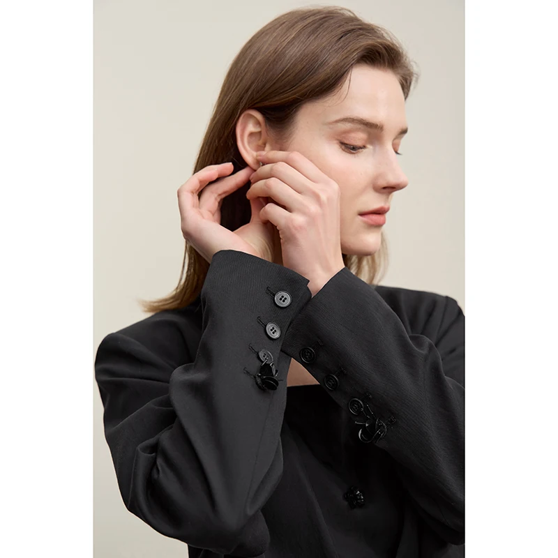 Amii Women's Jacket 2026 Spring New Bead Sheet Flower V-Neck Women's Blazer Straight Elegant Shoulder Pad Blazers Top 12621026