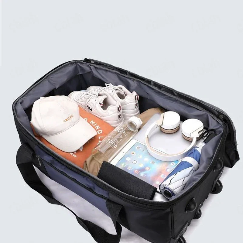 Aluminum Telescopic Luggage Cart Bag, 150L Large Wheeled Travel Duffle Bag, Expandable Oxford Polyester Suitcase for Moving