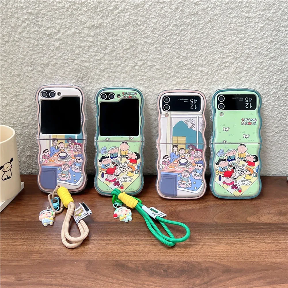 Dinner S-Shin-chans With Pendant Phone Case for Samsung Galaxy Z Flip 3 4 5 Z Flip 6 5G PC Hard Anti-fall Back Cover Anti-fall