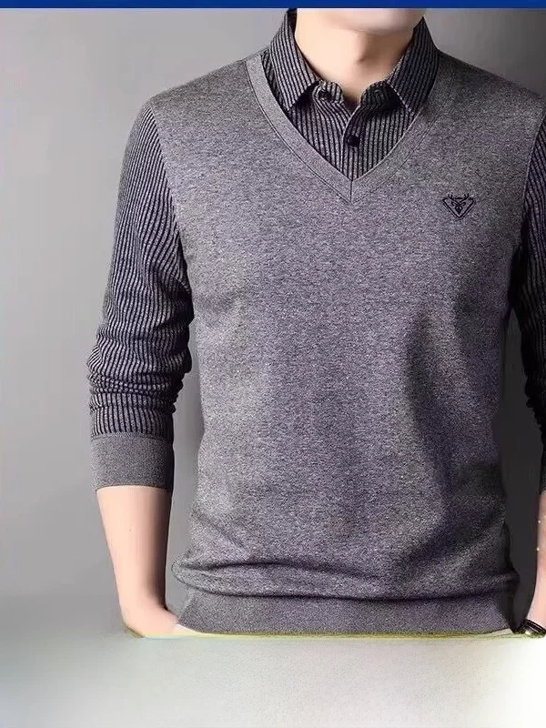 

Men's Knitted Fce Lined Thiened irt Collar Sweater Casual Sle Long Sve Soft Polyester Cotton Blend Autumn Winter Top