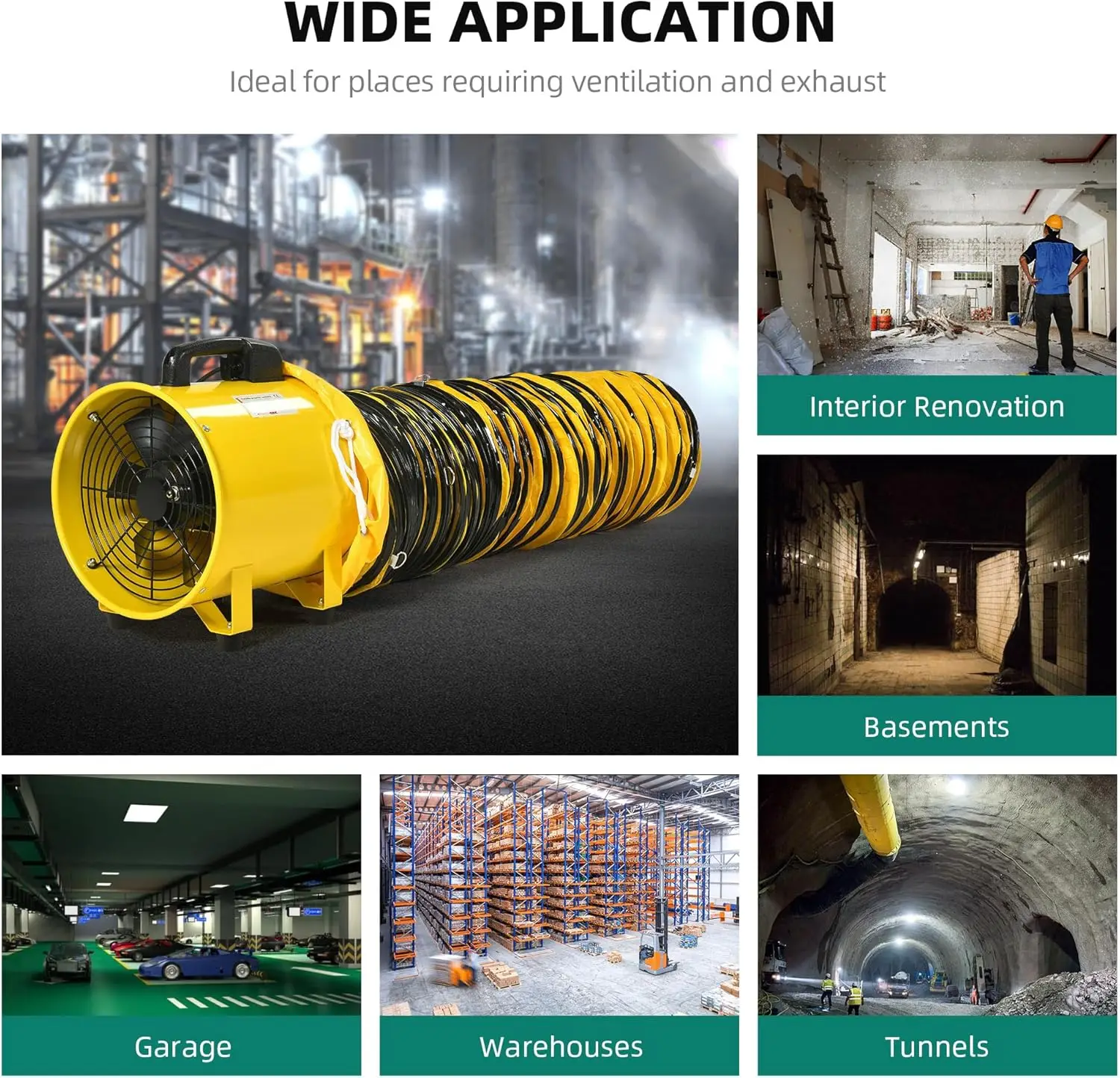 Utility Blower Fan 12 Inch, Two Speed Portable Exhaust Fan, Extractor Fan with GFCI Plug Automatic Power-off Protection, Ventila