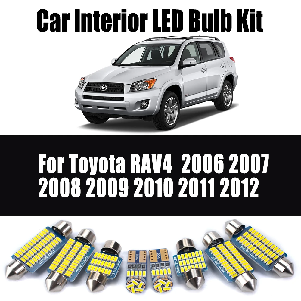 

10Pcs No Error Vehicle LED Interior Trunk Dome Map Reading Light Kit For Toyota RAV4 2006- 2009 2010 2011 2012 Canbus Car Bulbs