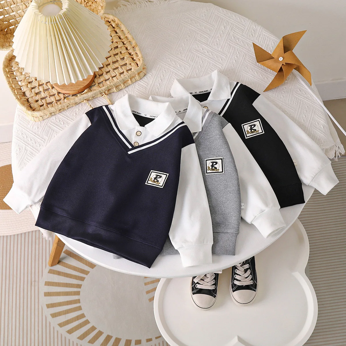 

1pcs Spring Autumn British Style Boy Shirt Teenager Long Sleeve Casual Polo Shirt Kid Pullovers Top Baby False Two-piece Clothes