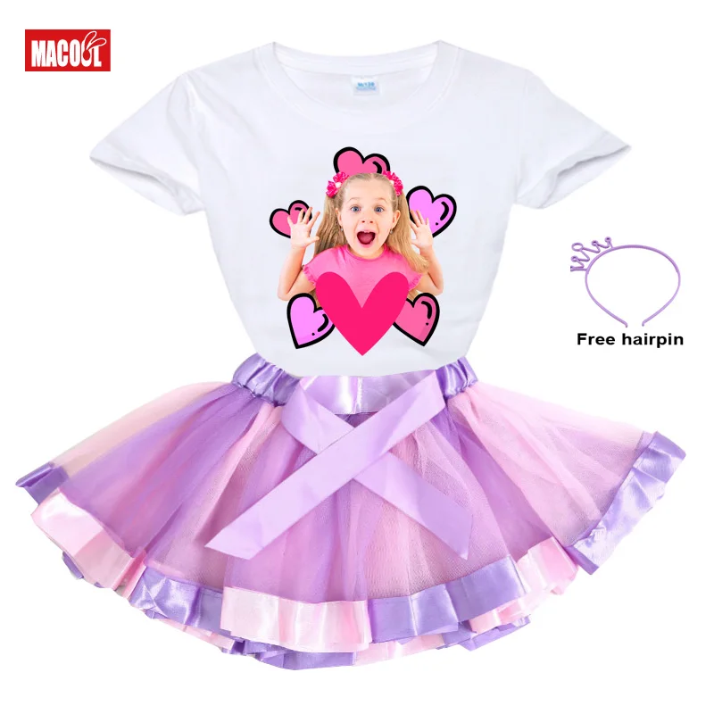 Girl Clothes Set Rainbow Dress Tutu Dress Suit Children Clothing Summer Skirt Kid Clothing Toddler Baby Outfit Love Diana TShirt