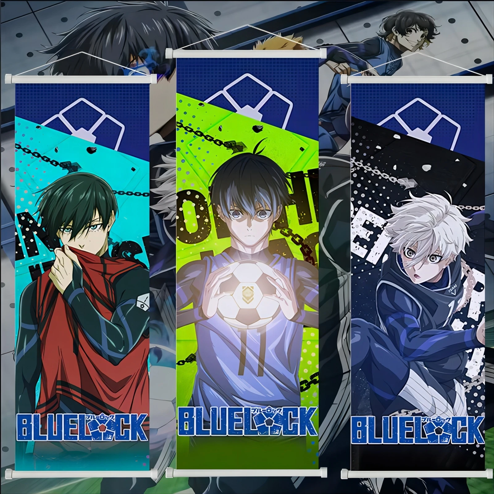 

Blue Lock Anime Wall Scroll Poster – Yoichi Isagi, Hyoma Chigiri, Meguru Bachira Decorative Canvas Hanging Ar