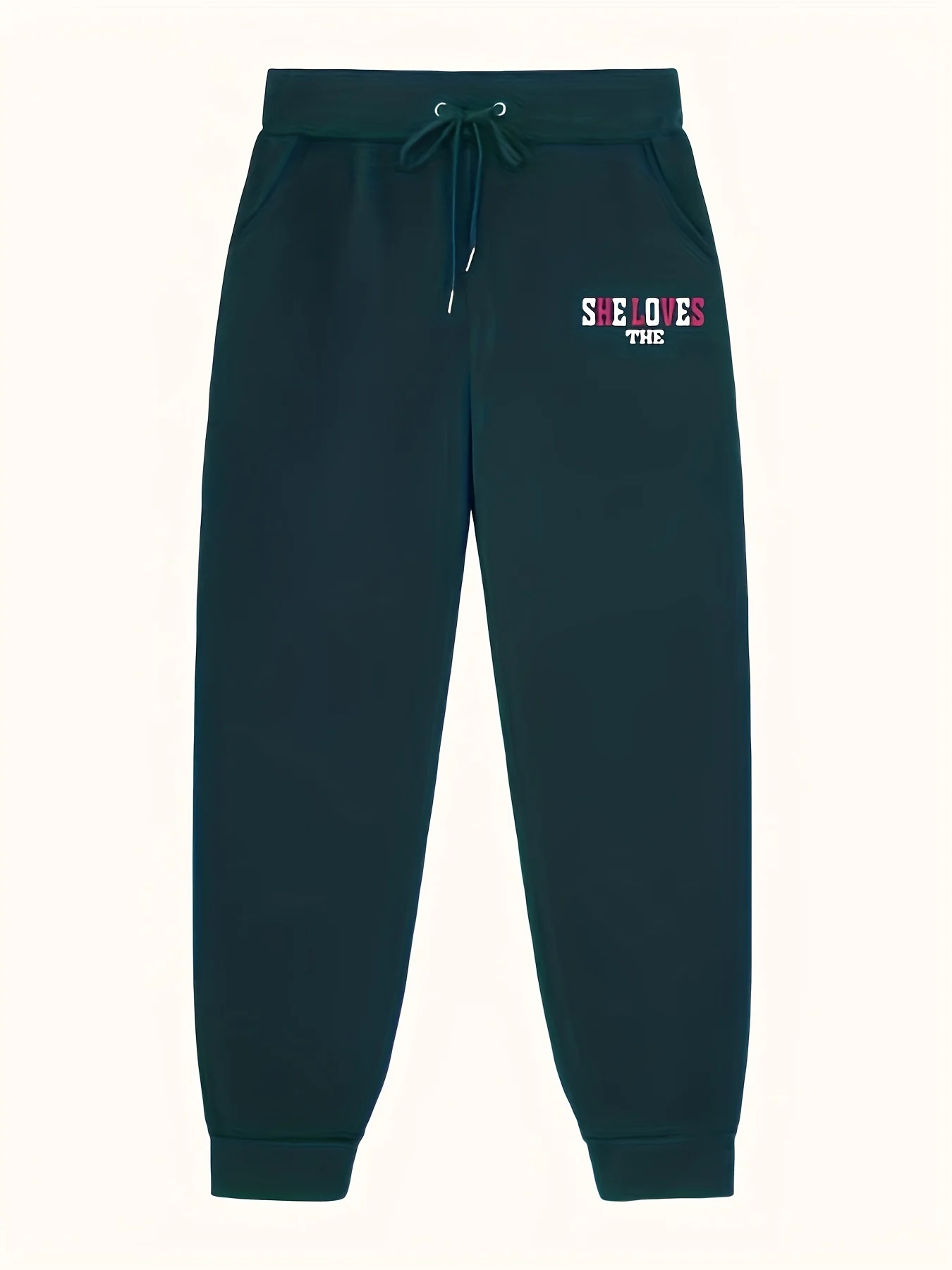 Contrast‑text Men Sports Sweatpants Two‑tone She Loves The Letter Graphic Print Comfortable Loose Fit Athletic Casual Bottoms