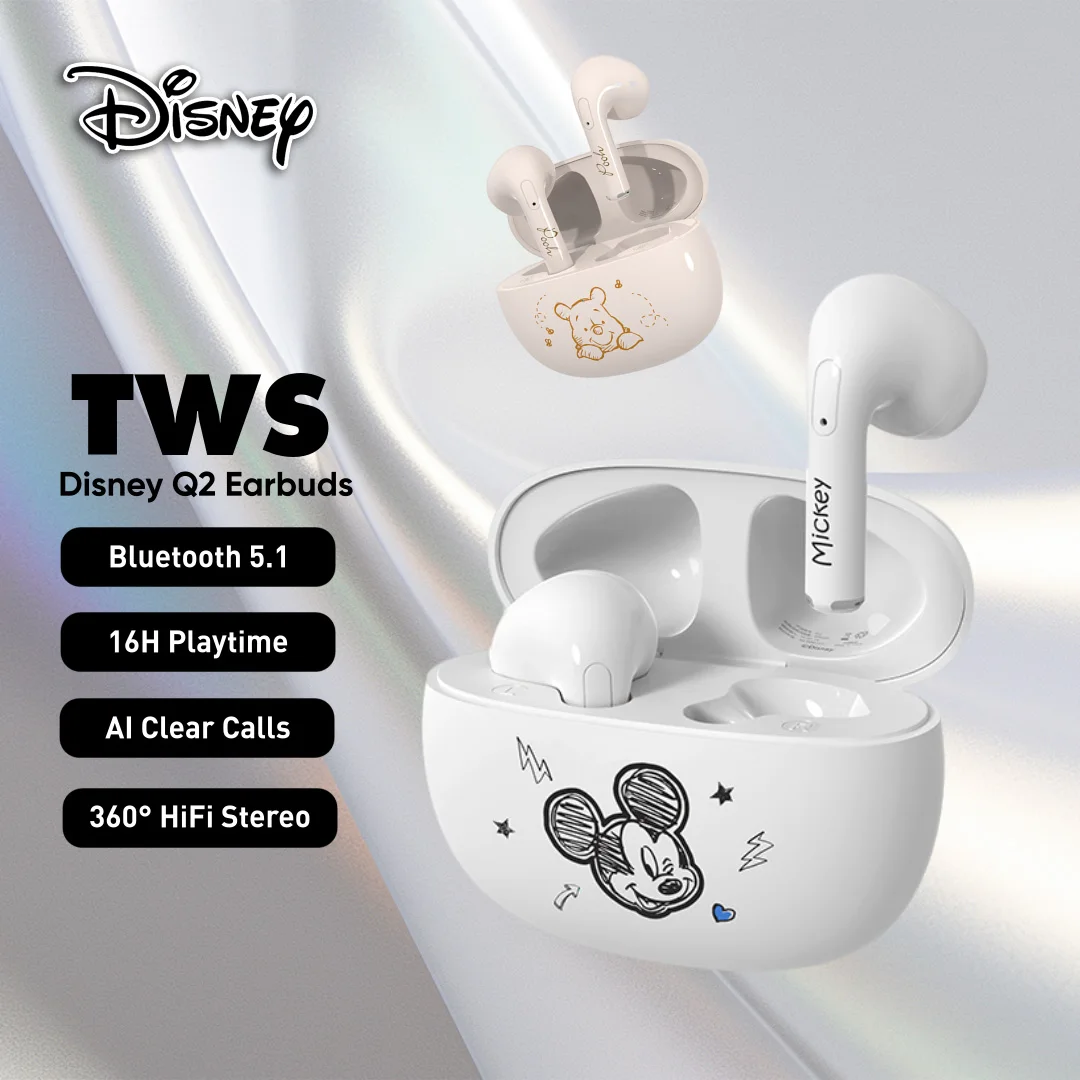 Disney Q2 Mickey Mouse TWS Earbuds HiFi Stereo Wireless Bluetooth Headphones Noise Cancelling Sport Gaming Earphones with Mic