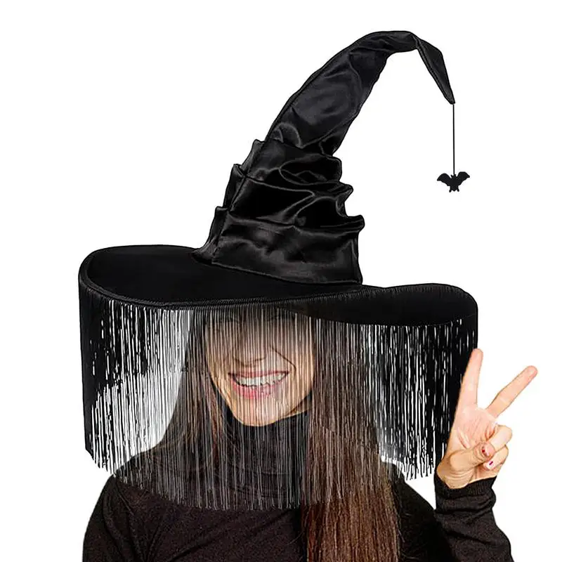 Ruched Witch Hat Wide Brim Pointed Hat Wizard Halloween Hat Halloween Masquerade Cosplay Costume Accessories For Women