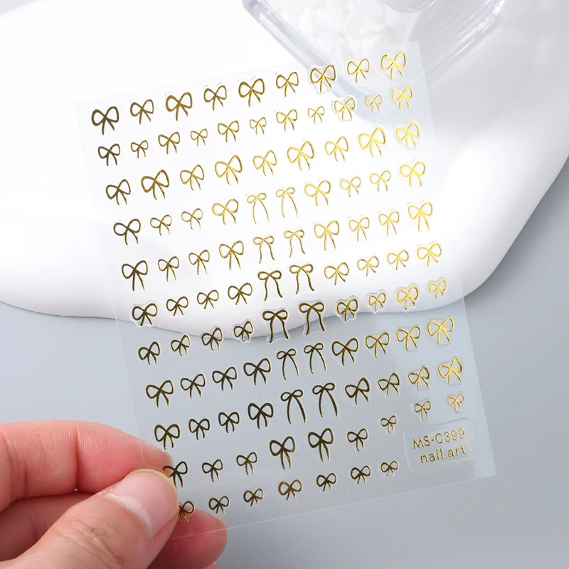 Autocollants pour Nail Art avec nœud de ruban 3D blanc brillant, décalcomanies de décoration de manucure à faire soi-même pour la conception créative des ongles