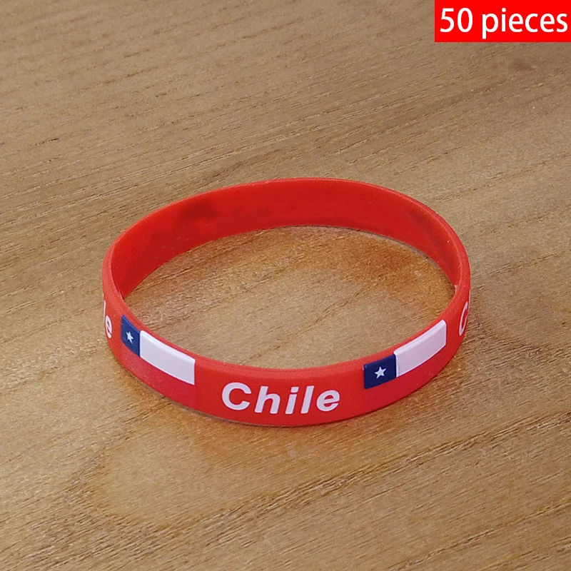 Wholesale Customized 50pcs Chile National Flag Wristband Sport Silicone Bracelet Rubber Band Commemorative Fashion Accessory