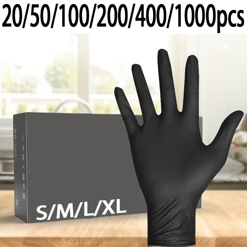 20/50/100/200/400/1000pcs disposable nitrile gloves with textured fingertip grip, used for painting, kitchen, bathroom cleaning