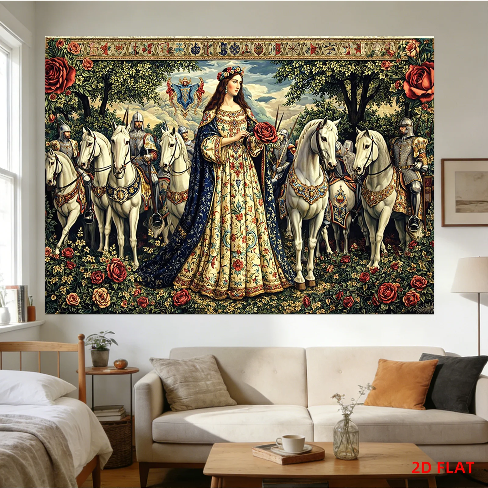 Grand Renaissance Tapestry Wall Hanging Vintage Floral Art Luxury Embroidered Print Medieval Royal Gothic Home Decor Poster Deco