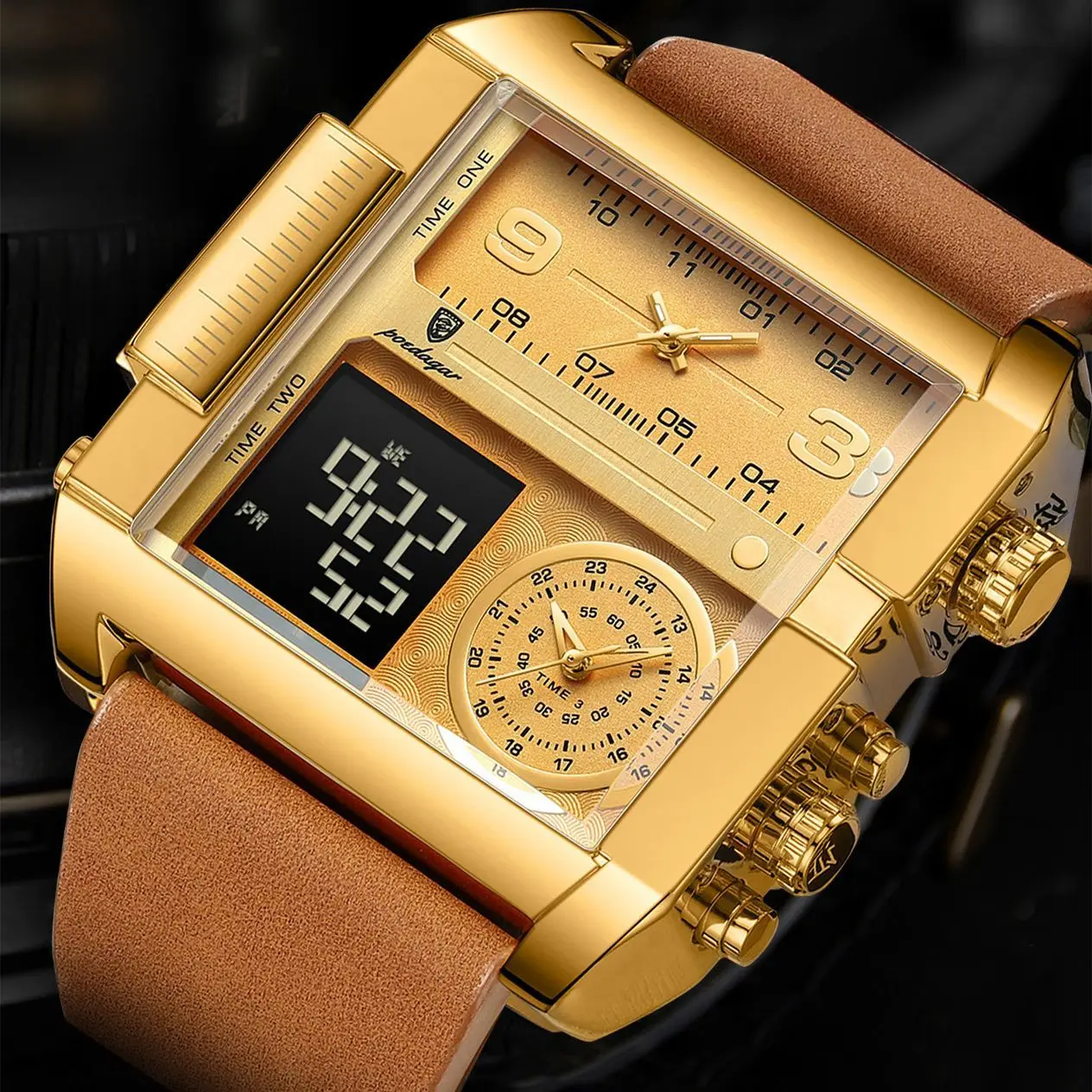 Luxury Man Wristwatch Rectangle Waterproof Luminous Day Week Men Watch Digital Multifunction Men's Watches Quartz Reloj - view 5