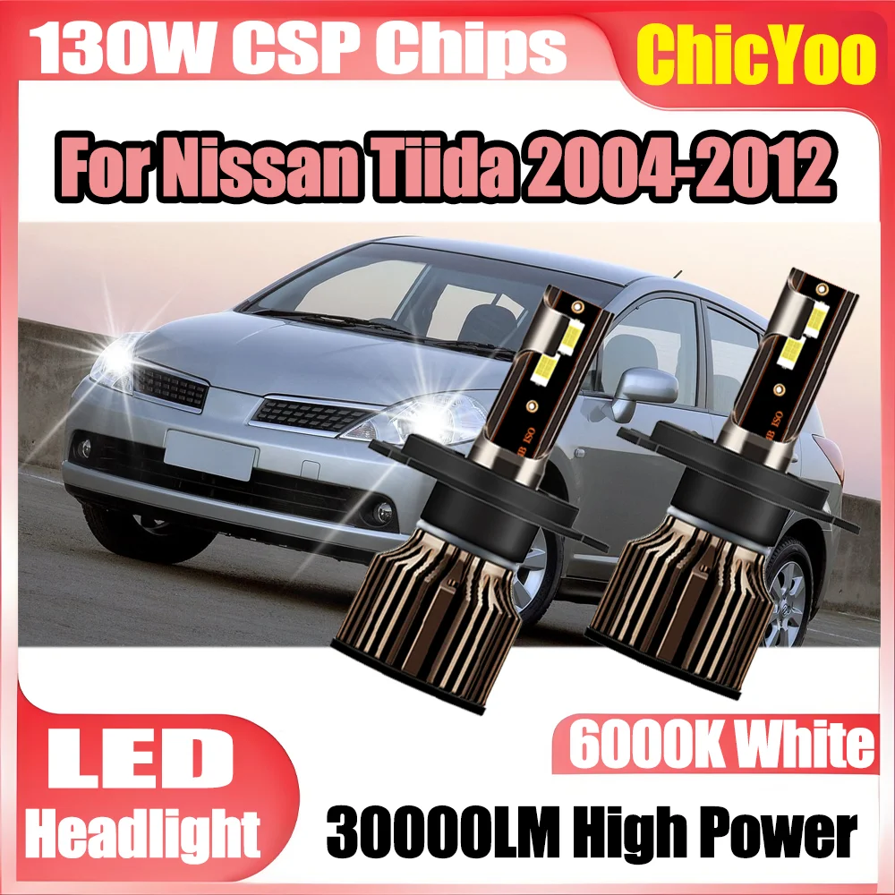 

2 шт. автомобильные фары дальнего и ближнего света 130 Вт, светодиодные лампы H4 с чипами 3570 CSP, 6000K белый свет, 30000 лм, 12В для Nissan Tiida 2004-2012
