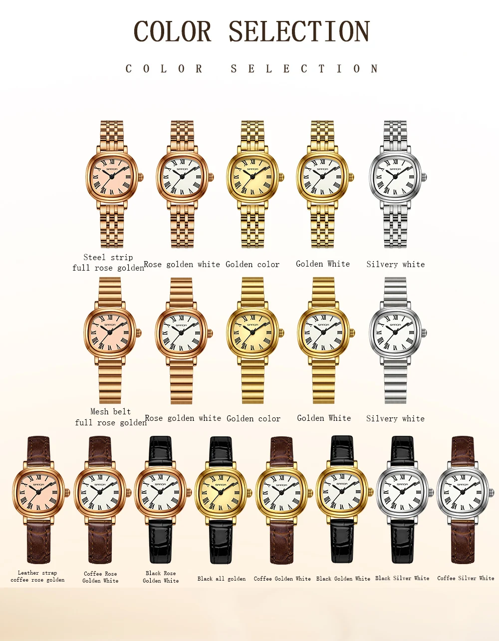 ساعة SANDA 1137 كوارتز نسائية أنيقة باللون الذهبي الوردي وعرض تناظري روماني بسيط وحزام من الفولاذ المقاوم للصدأ للسيدات