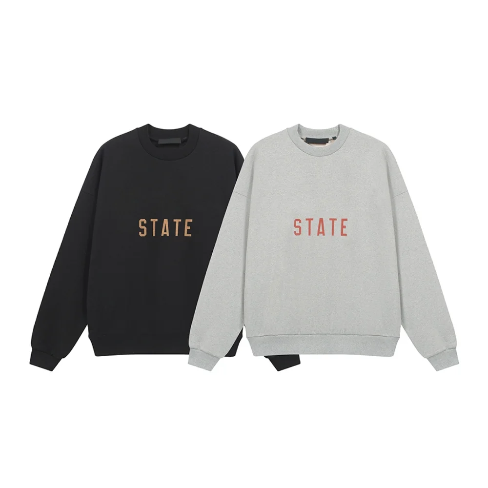 

Trendy Brand The Back to school Collection Men's Crewneck Sweatshirts Double Line State Print Pullover Oversized Sweatshirt Men