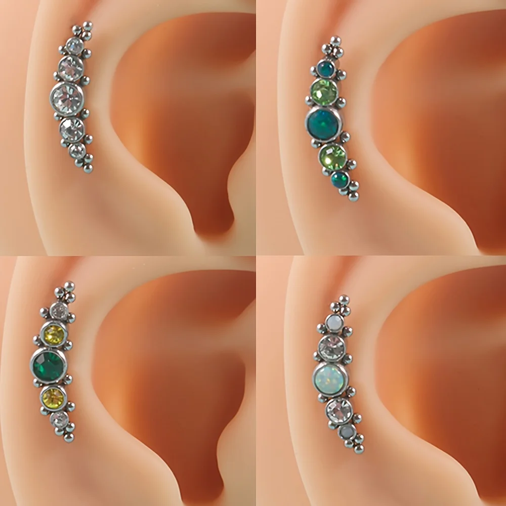 15PCS 316L Surgical Steel Cz&Opal Labret Lip Ring Zircon Cluster Stud Earrings Ear Cartilage Tragus Helix Daith Piercing Jewelry