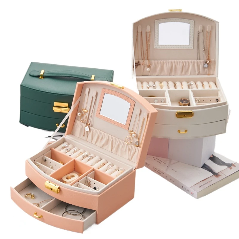 Light Luxury Fashion Three-layer Jewelry Box Earrings Ring Bracelet Necklace Lipstick Drawer Storage Tool Box Holiday Gifts