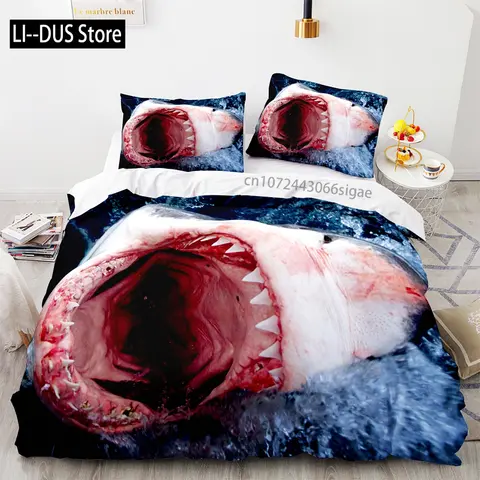 Shark Bedding Set Single Twin Full Queen King Size Ocean Overlord Bed Set Aldult Kid Bedroom Duvetcover Sets 3D Anime 035