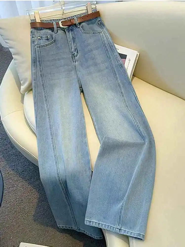 

Light Wash Wide Leg Denim Jeans Women's Spring Autumn New Retro Tall Banana Floor Length Loose Straight Cut Trousers