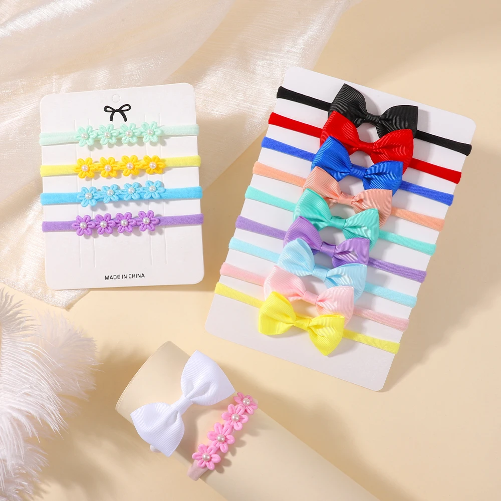 15 Teile/satz Band Bögen Blumen Elastische Stirnband für Baby Mädchen Kopfbedeckungen Weiche nylon Handgemachte Haar Zubehör Haarband Großhandel
