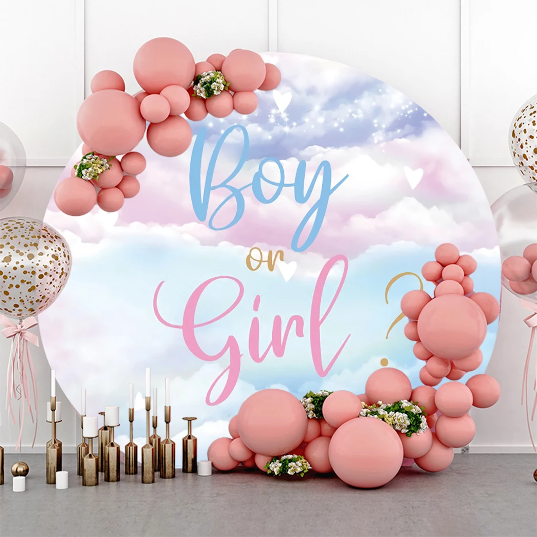 Newborn Gender Reveal Party Boy Or Girl Baby Shower Round Backdrop He Or She Party Decor Balloon Circle Photography Background