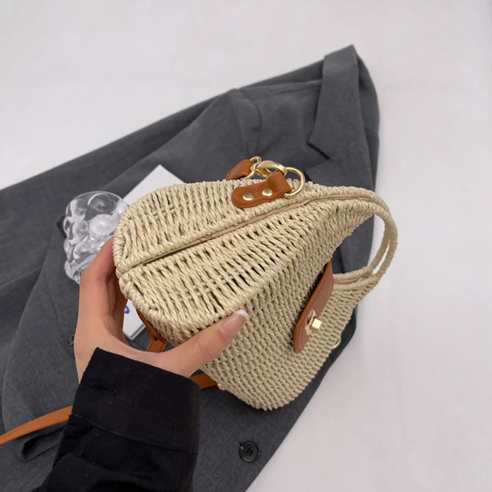 Women Messenger Bags Woven Shell Summer Top-Handle Bags Handmade Fashion Holiday Casual Simple Elegant Lady Straw Bag