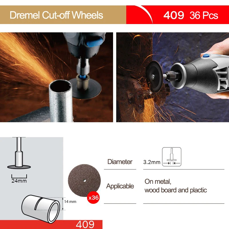 Disco de corte abrasivo Dremel 409, herramientas rotativas de 36 piezas y 23,8mm, accesorios para pulido y corte