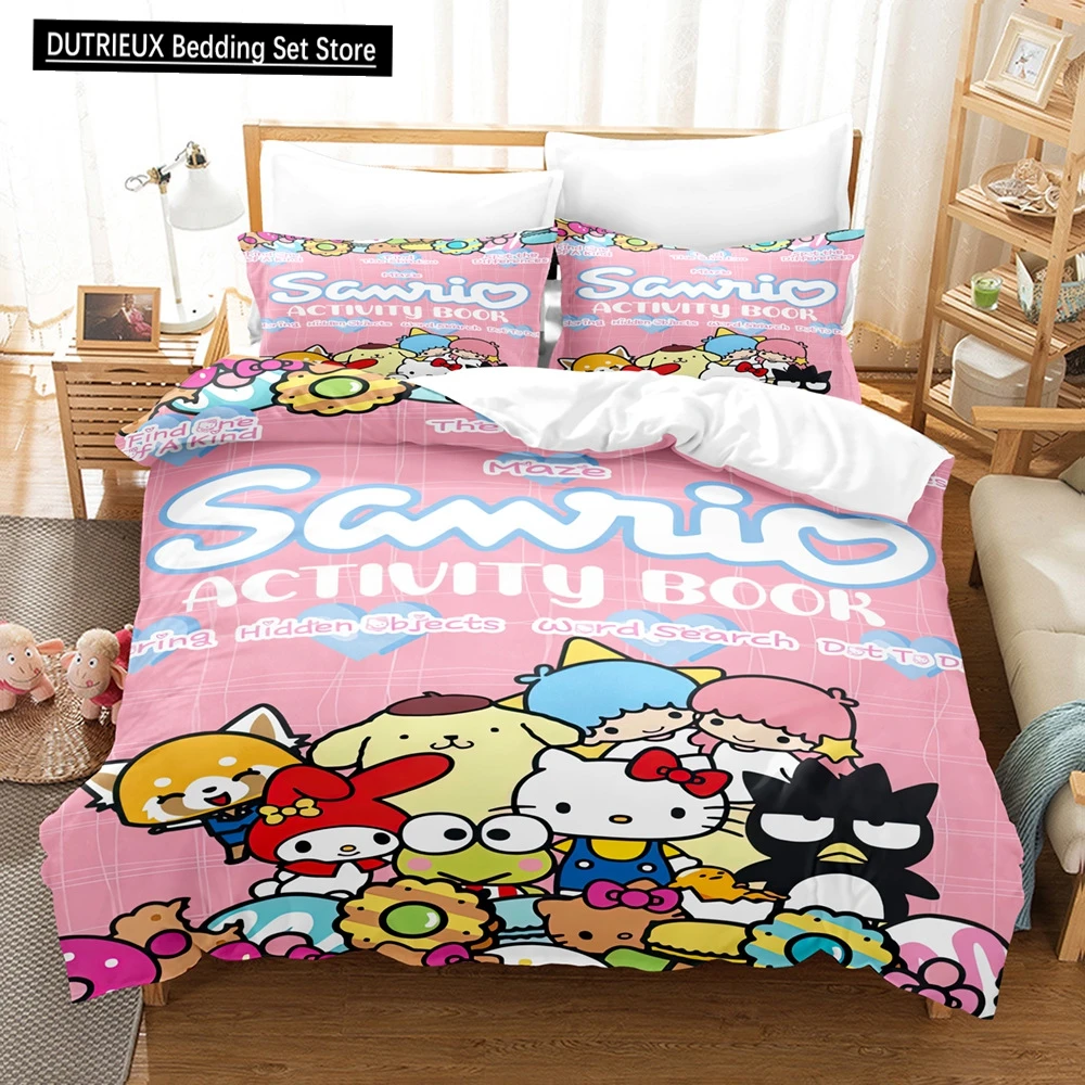 

Sanrio Cartoon Hello Kitty Duvet Cover Bedding Set Melody Kids Girls Bedroom Cute Pillowcase Quilt Cover Full Twin King Size